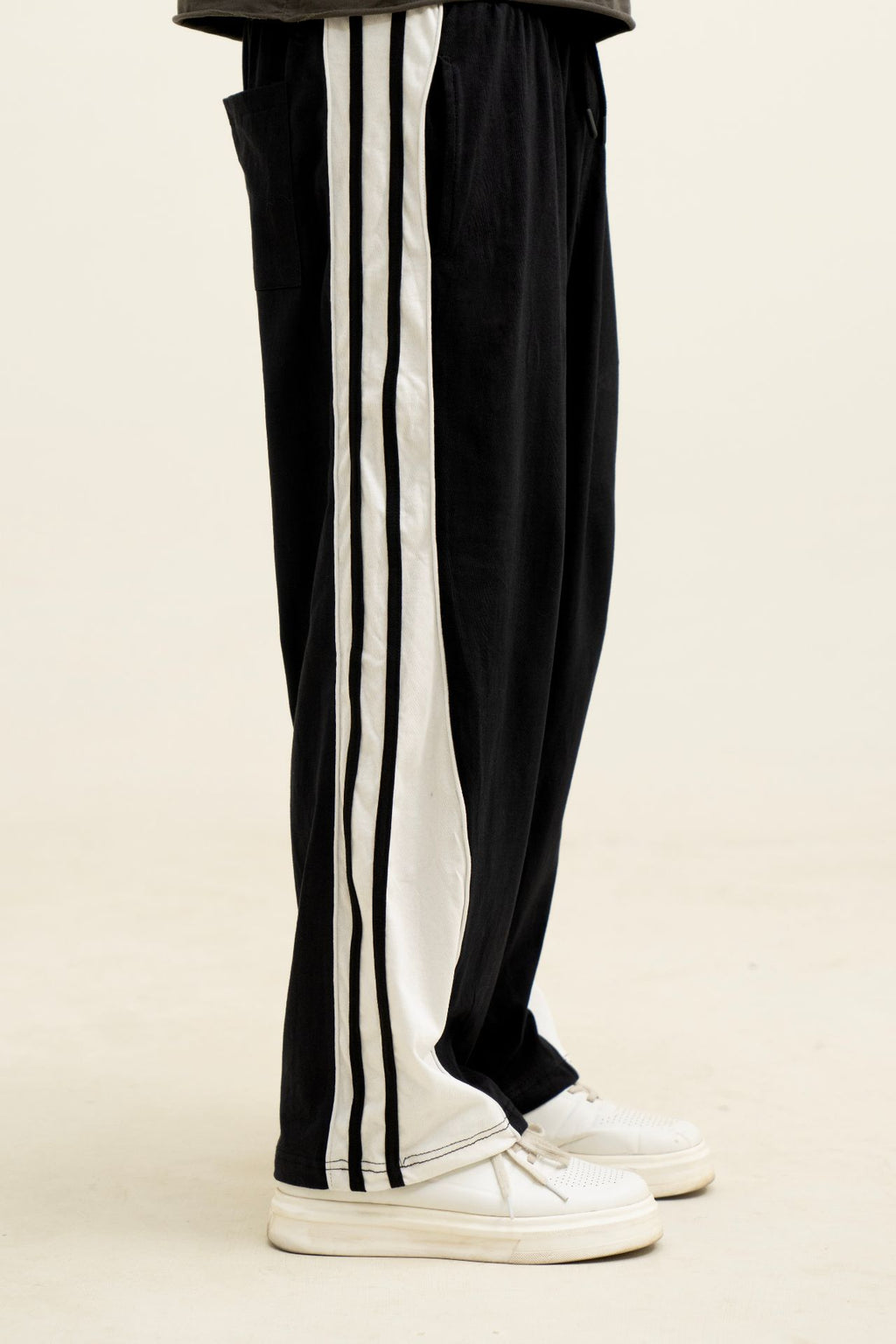 Baggy Fit Black White Panel Trouser