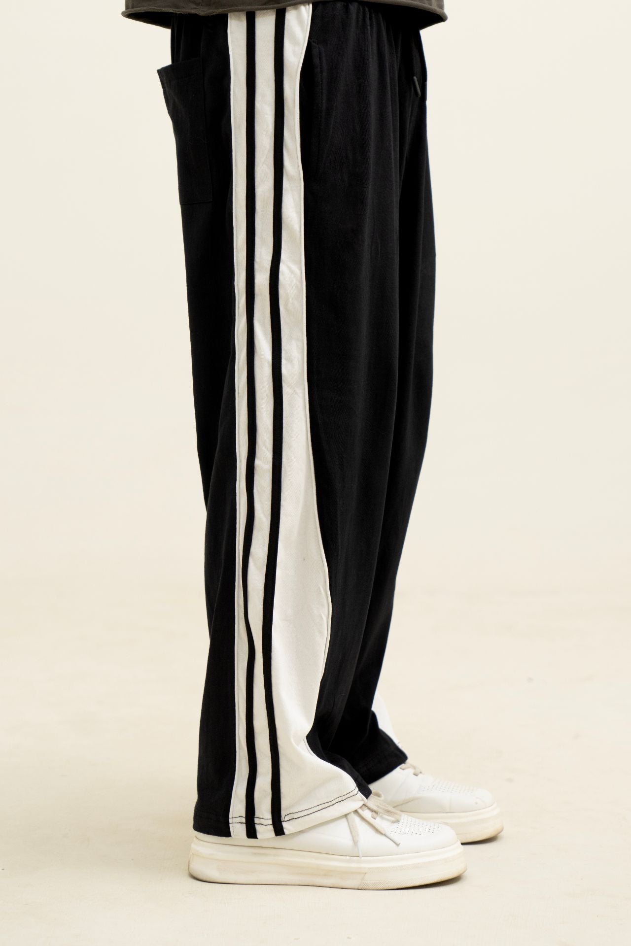 Baggy Fit Black White Panel Trouser