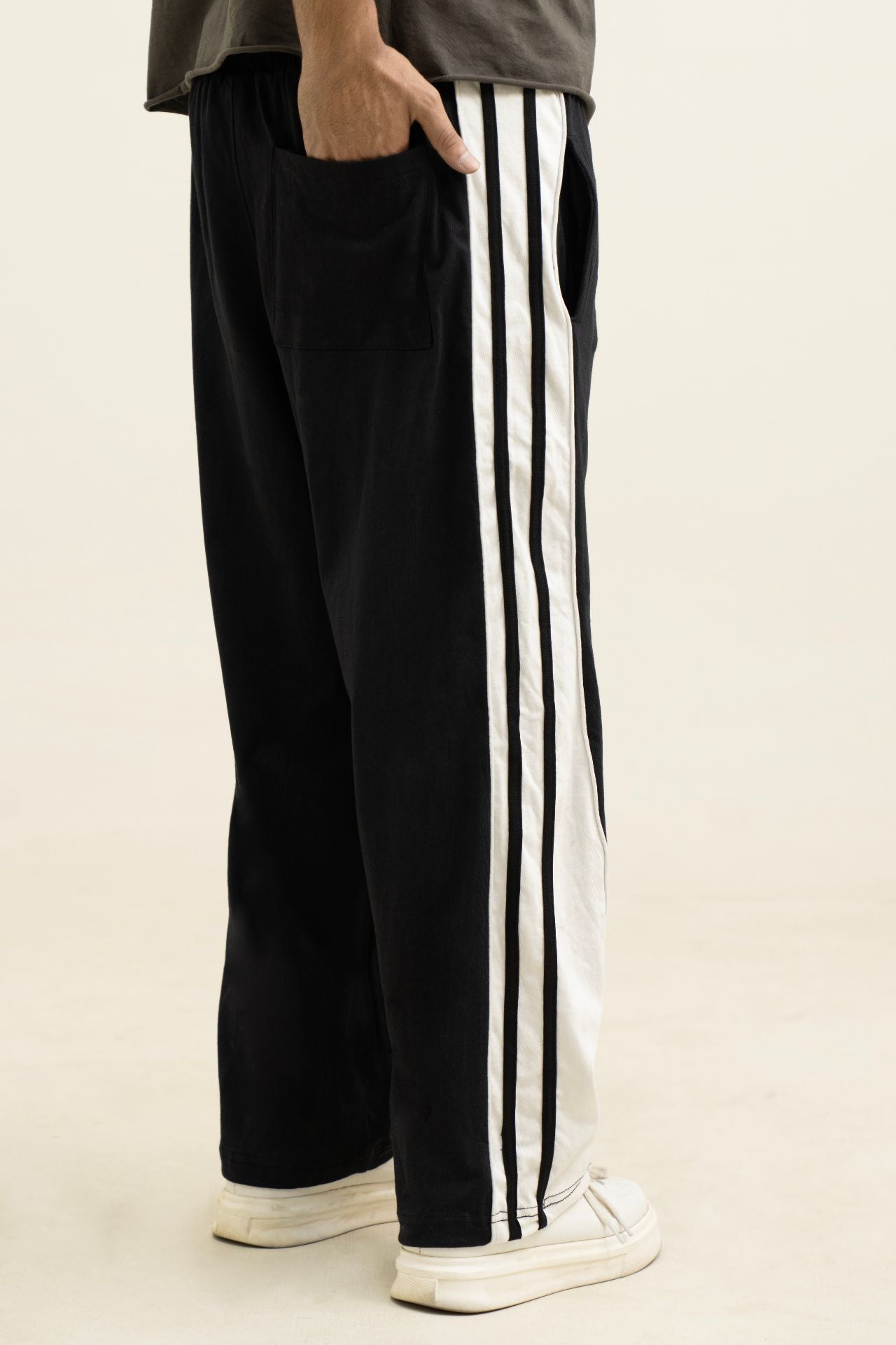 Baggy Fit Black White Panel Trouser
