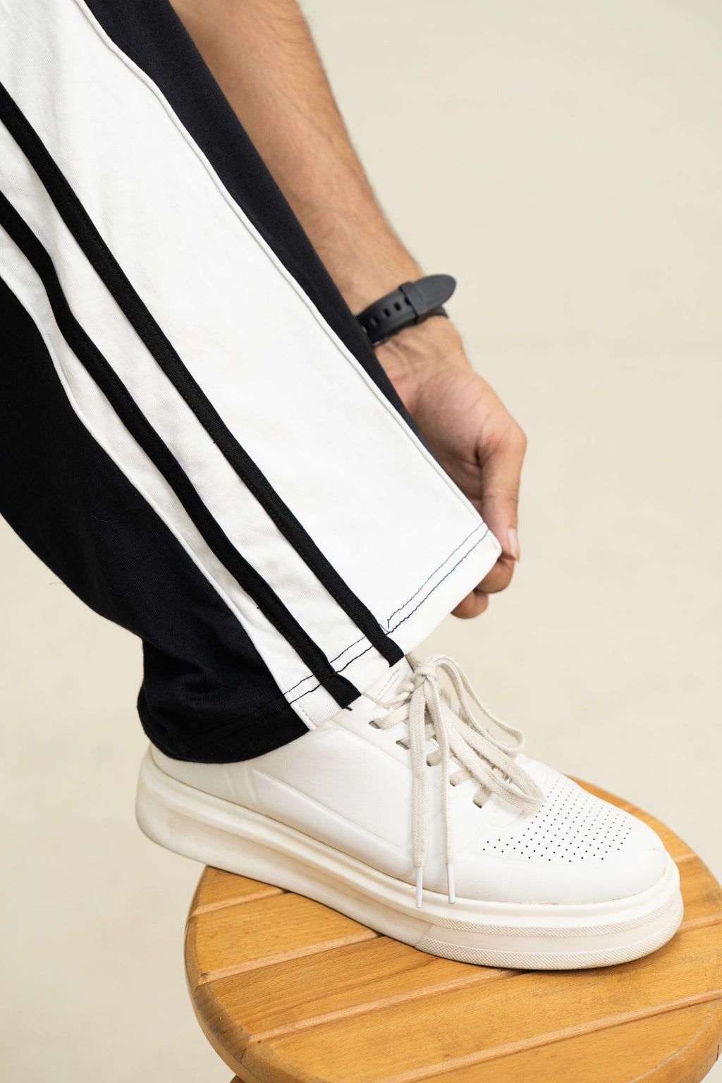 Baggy Fit Black White Panel Trouser