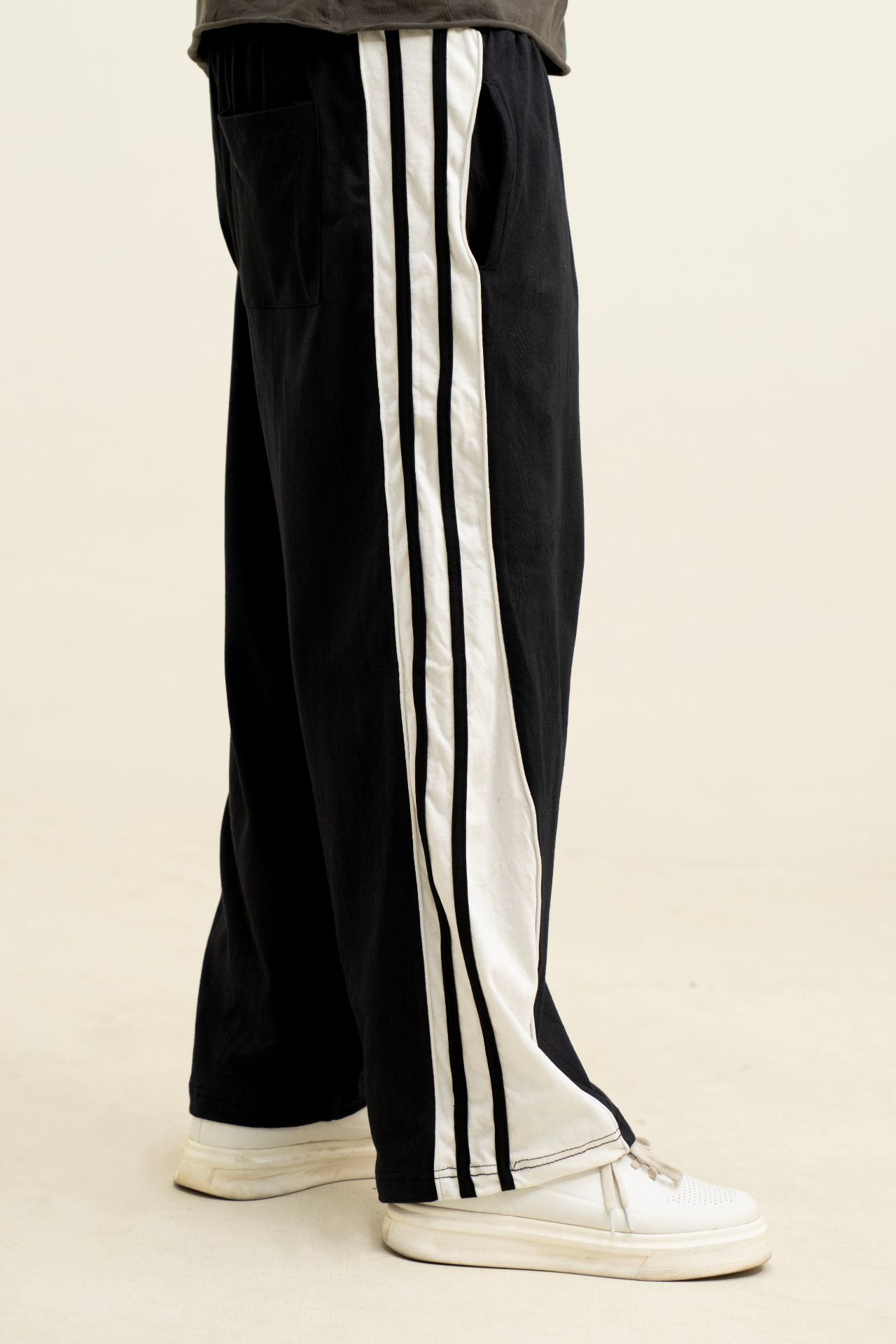 Baggy Fit Black White Panel Trouser