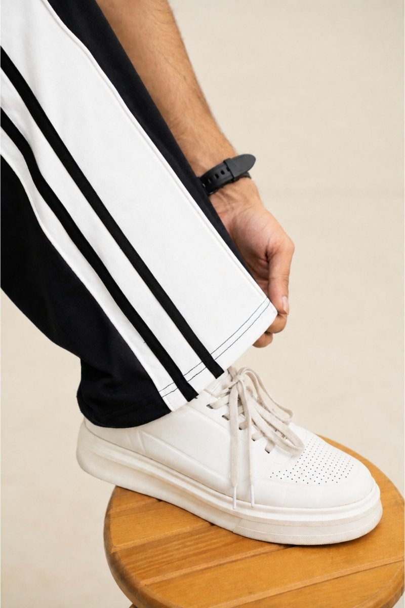 Baggy Fit Black White Panel Trouser - Gold Coast