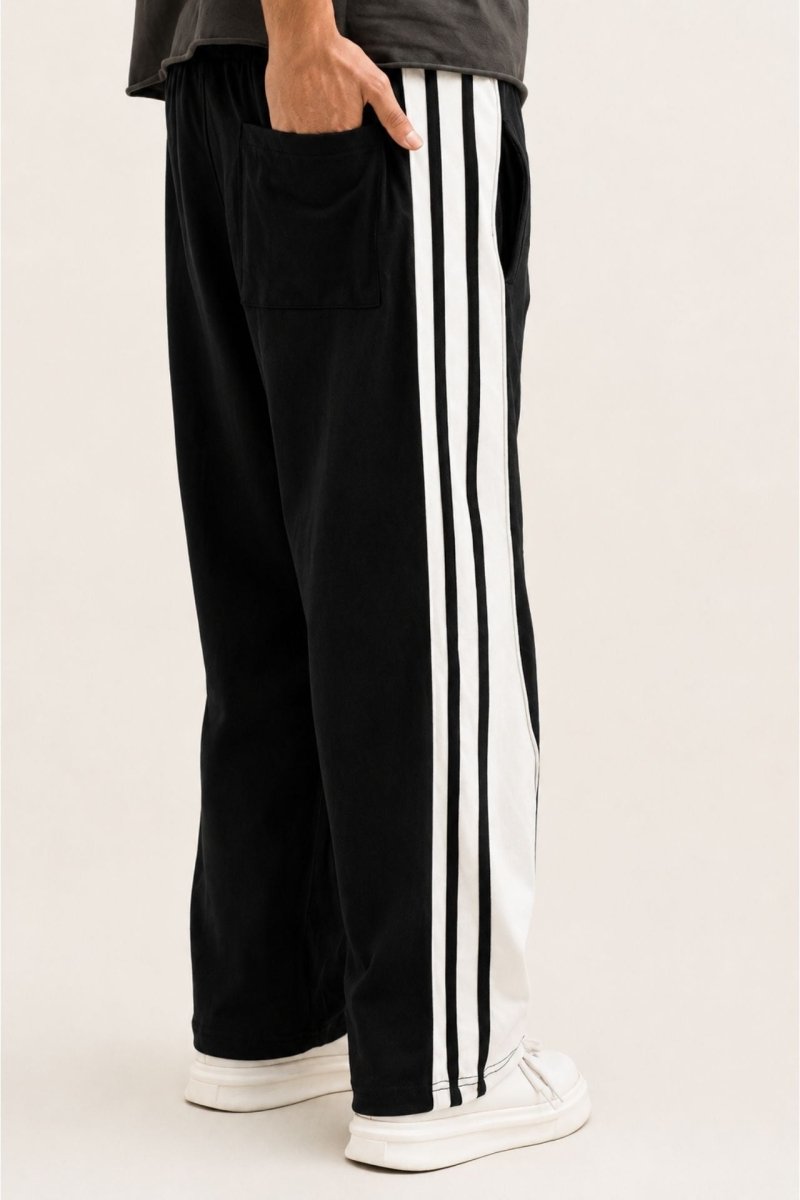 Baggy Fit Black White Panel Trouser - Gold Coast