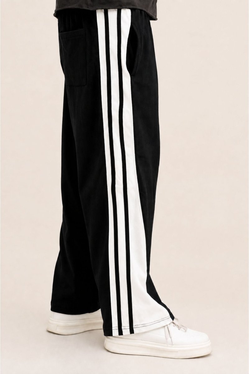 Baggy Fit Black White Panel Trouser - Gold Coast
